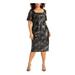 RACHEL ROY Womens Black Sequined Floral Short Sleeve Square Neck Midi Sheath Party Dress Size 22W