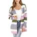 Rainbow Stripe Cardigan for Women Casual Long Sleeve Knitted Sweater Cardigans Ladies Open Front Long Coat Outwear