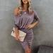 Women's Sexy Off Shoulder Party Dress Female Casual Solid Long Sleeve Folds Knee-Length Dresses