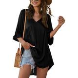 Sexy Dance Women V Neck Beach Dress Sundress Casual Loose Tunic Dresses Solid Color Party Cocktail Holiday Mini Dress