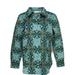 Susan Graver Women's Sz 10 Printed Stretch Button Front Shirt Green A282728