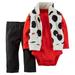 Carters Infant Girls 3 Piece Outfit Red Creeper Black Pants & Polka Dot Vest