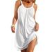 Sexy Dance Women Sleeveless Pleated T Shirts Dress Summer Plain Beach Sundress White L