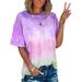 Mchoice Women's Short Sleeve Tie Dye Shirts Loose Color Block Crewneck T Shirt Tops Blouse Summer Tee Plus Size