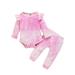 Xingqing Newborn Baby Boys Girls Knitted Tie Dye Long Sleeve Ruffle Romper Tops+Pants Outfits Rose Red 3-6 Months