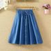 Fashion Women Skirt Vintage Retro High Waist Pleated Midi Skirt Denim Single Breasted Skirt