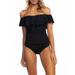 La Blanca BLACK Island Goddess Off-the-Shoulder Ruffled One-Piece Swimsuit, US 6