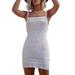 DaciyeKnitted Women Slash Neck Bodycon Solid Sling Mini Dress (White 2XL)