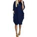 Boho Kaftan Beach Sundress for Women Plus Size Pocket T Shirts Dresses Casual Loose Long Sleeve Blouse Tops Ladies Round Neck Plain Short Dress