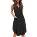 Styleword Women's V Neck Sleeveless Button Down Elastic Casual Dress with Pockets