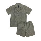 Mens 2pc Gray Check Pajamas Cotton Blend Shorts & Shirt Sleep Set