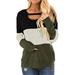 Women's Fall Casual Loose Tops Color Block Chest Cutout Tunics Long Sleeve Shirt Scoop Neck Blouse