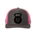 Dumbbell Heart, Crossfit Hat, Workout Hat, Trucker Hat, Baseball Cap, Crossfit Apparel, Adjustable, Charcoal/Neon Pink