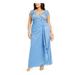 BETSY & ADAM Womens Light Blue Sequined Short Sleeve Queen Anne Neckline Full-Length Sheath Evening Dress Size 14W