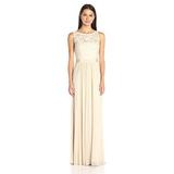 Adrianna Papell Sequin Mesh Stretch Tulle Gown Lace Bodice,Champagne,8