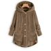 Follure Women Plus Size Button Plush Tops Hooded Loose Cardigan Wool Coat Winter Jacket