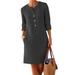 Lumento Women Long Sleeve Button Down Shirts Dress Boho Kaftan Italy Style Party Holiday Midi Dresses Black M