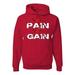 No Pain No Gain Work Out Lifting Humor Unisex Graphic Hoodie Sweatshirt, Red, Large