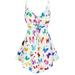 Mnycxen Women's Sexy Summer Dress Women Summer V-neck Strap Pleated Butterfly Print Sling Mini Dress On The Chest