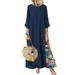 ZXZY Women Plus Size Ethnic Printed Round Neck 3/4 Sleeve Button Maxi Dress