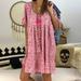 AngelBee Women O Neck Short Sleeve Floral Print Dress Casual Sundress (Pink 2XL)