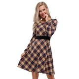 NHT&WT Women's Crew Neck Long Sleeve Cocktail Dress A Line Swing Party Short Dress