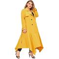 Bescita Women's Plus Size Solid Long Trench Coat Double-Breasted Irregular Big Hem Coat