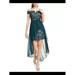 MORGAN & CO Womens Green Lace Embellished Floral Off Shoulder Full-Length Hi-Lo Formal Dress Size 11