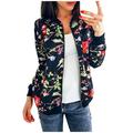 MIARHB Womens Retro Floral Printing Zipper Up Jacket Casual Tops Coat Outwear