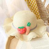 Zdmathe Girl Hat Summer Cap Breathable Straw Hats Cute Cheery Pattern Sweet Princess Hat Seaside With Bag Kids Hats 1-4Y