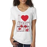 True Way 008 - Women's V-Neck T-Shirt Austin Mahone XS White