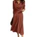 ZANZEA Women Turn Down Collar Sundress Plain Pleated Casual Baggy Long Maxi Shirt Dress