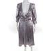 Badgley Mischka Womens Metallic Belted 3/4 Sleeve A Line Dress Purple Size 4