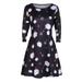 Women Reindeer Santa Claus Dress Ladies Christmas Swing Dress Plus 3/4 Sleeve Crew Neck Snowflake Flared Loose Dresses