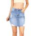 Wax Jeans Women's Juniors High Rise Distressed Denim Mini Skirt (L, Light Denim)