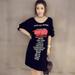 ZEROFEEL 4XL-M Women's Summer Casual T-shirt Dress Print Off Shoulder Hollow Out Loose T-shirt For Female