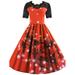 Selfieee Women's Floral Lace Christmas Printed Dress A-line Vintage Cocktail Holiday Party Dress 40378 Orange Medium