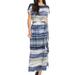 Women Maxi Dress Petite Belted Striped Boat-Neck P