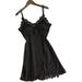 Women's Silk Satin Sleepwear Dress Ladies Lace V-Neck Sleepwear Dress Mini Skirt