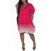 Sexy Dance Women Gradient Color Casual T-Shirt Dresses Loose Short Sleeve Midi Dress Sundress Casual Elastic Hem Dress