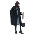 JANDEL Women Autumn Winter Loose Casual Fashion Street Big Notch Lapel Solid Color Single Breasted Mid-Long Wool Blend Coat Trench