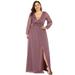 Ever-Pretty Women's V-Neck Front Wrap High Thigh Slit Long Plus Size Cocktail Dress 07392 Orchid US16