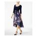 R&M RICHARDS Womens Navy Floral Contrast Scoop Neck Below The Knee Hi-Lo Party Dress Size 8