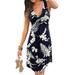 Sexy Dance Women Floral Printed Boho Dress Beachwear Sleeveless Tank Top Dresses Sexy V-Neck Summer Empire Waist T-Shirt Top Dress Dark Blue 3XL=US 12