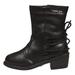 bebe Toddler Girls Lace up Boots Size 6 Slip-On Mid-Calf Mid-Heel Fashion PU Shoes Black