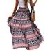 Ladies Bohemian High-Low Beach Skirts Summer Elastic Waist Ruffle Casual Dress