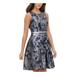 TOMMY HILFIGER Womens Blue Belted Zippered Printed Sleeveless Jewel Neck Above The Knee Fit + Flare Party Dress Size 18