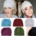 Women Warm Hat Ponytail Beanie Hat High Messy Bun Stretch Knitted Ponytail Cap