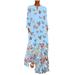 Women's Ink Painting Butterfly Floral Printed Maxi Dresses V-neck Long-Sleeve Long Dress