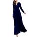 UKAP Women Long Sleeve Maxi Dress Plain Color Prom Gown Elegant Swing Dress Cocktail Party Empire Waist Maxi Dress